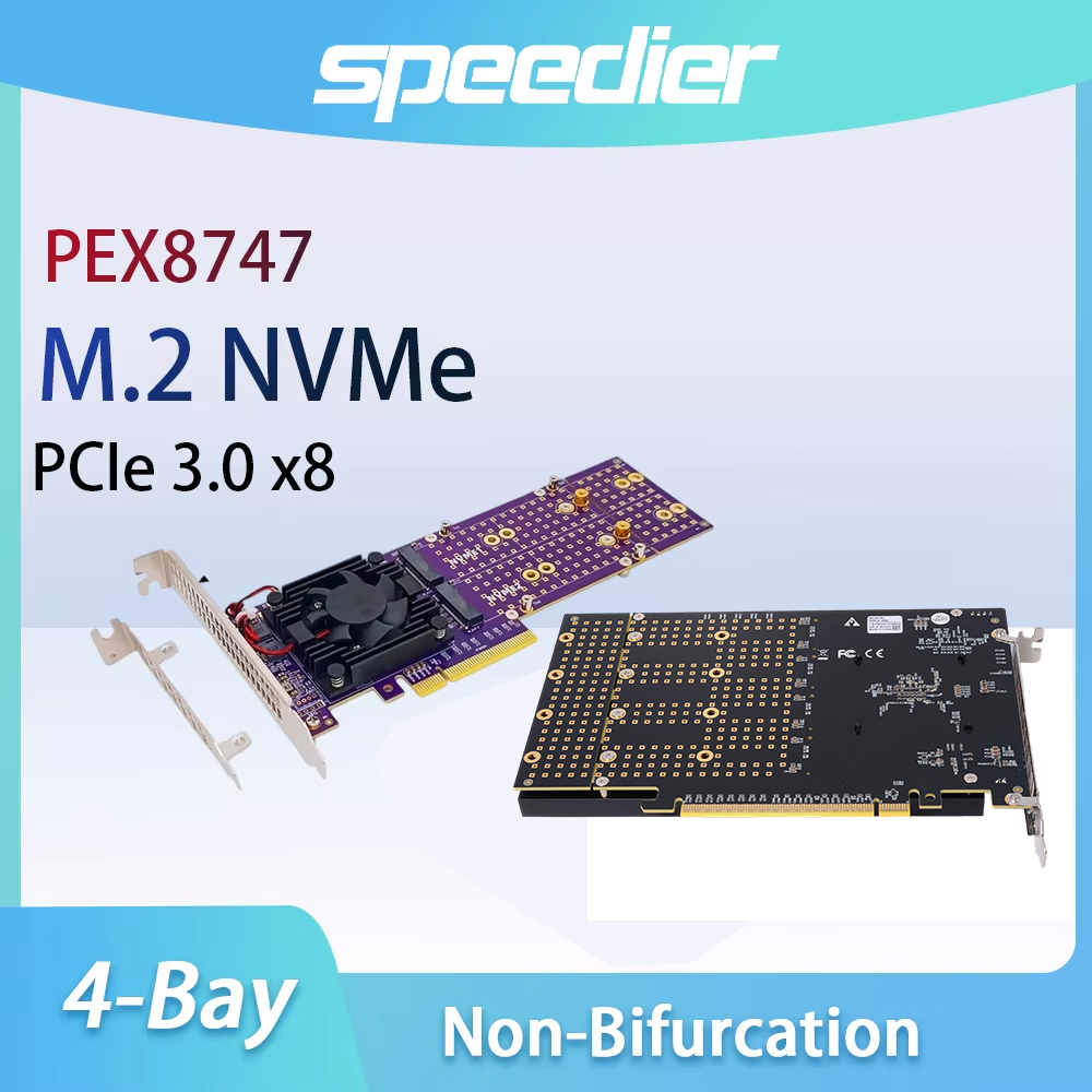 PCIe 3.0 X8 4‑Bay M.2 NVMe Exp - Quad M.2 Nvme Pcie Bifurcation Card ulasan dan harga