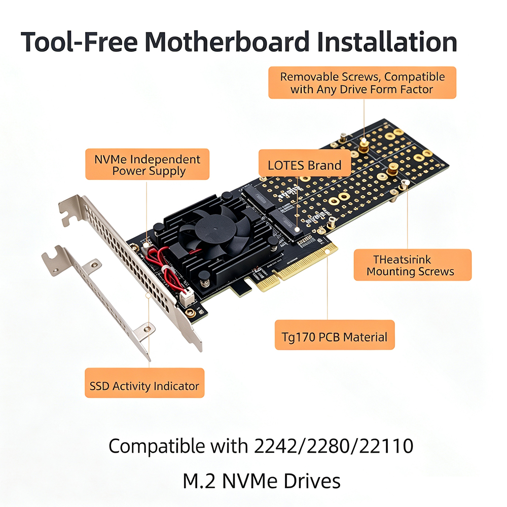 PCIe 3.0 X8 4‑Bay M.2 NVMe Exp - Quad M.2 Nvme Pcie Bifurcation Card ulasan dan harga